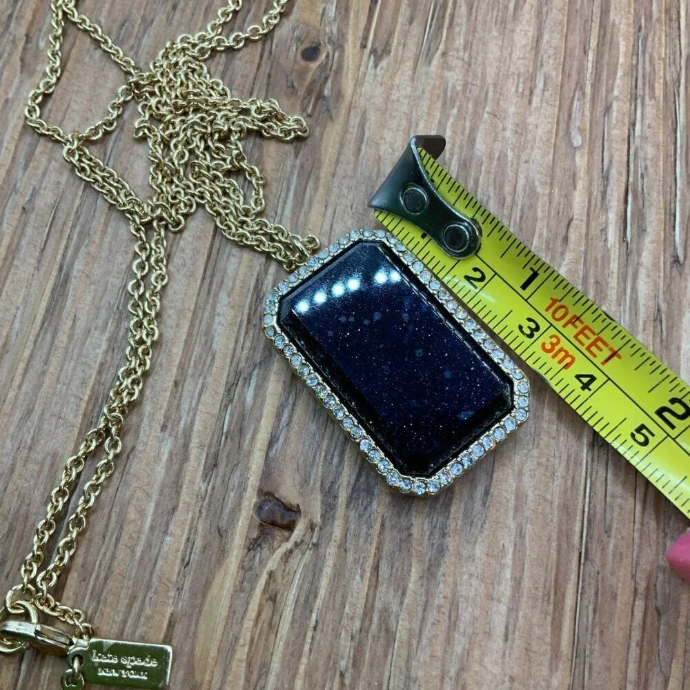 Kate Spade Night Sky Blue Emerald Cut Rectangle Pendant Gold Tone Chain Necklace